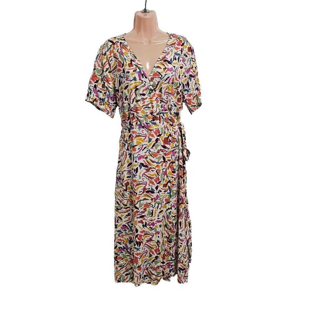 Beachlunchlounge V Neck Crossover Multicolor Midi Dress Women Size XL